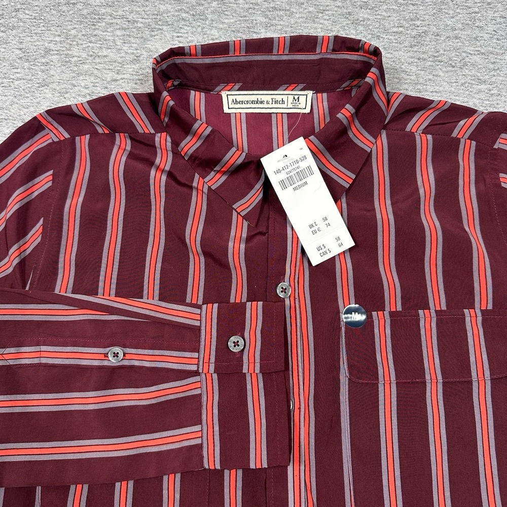 Abercrombie & Fitch Shirt Womens Medium Burgundy Striped Polyester Button Up